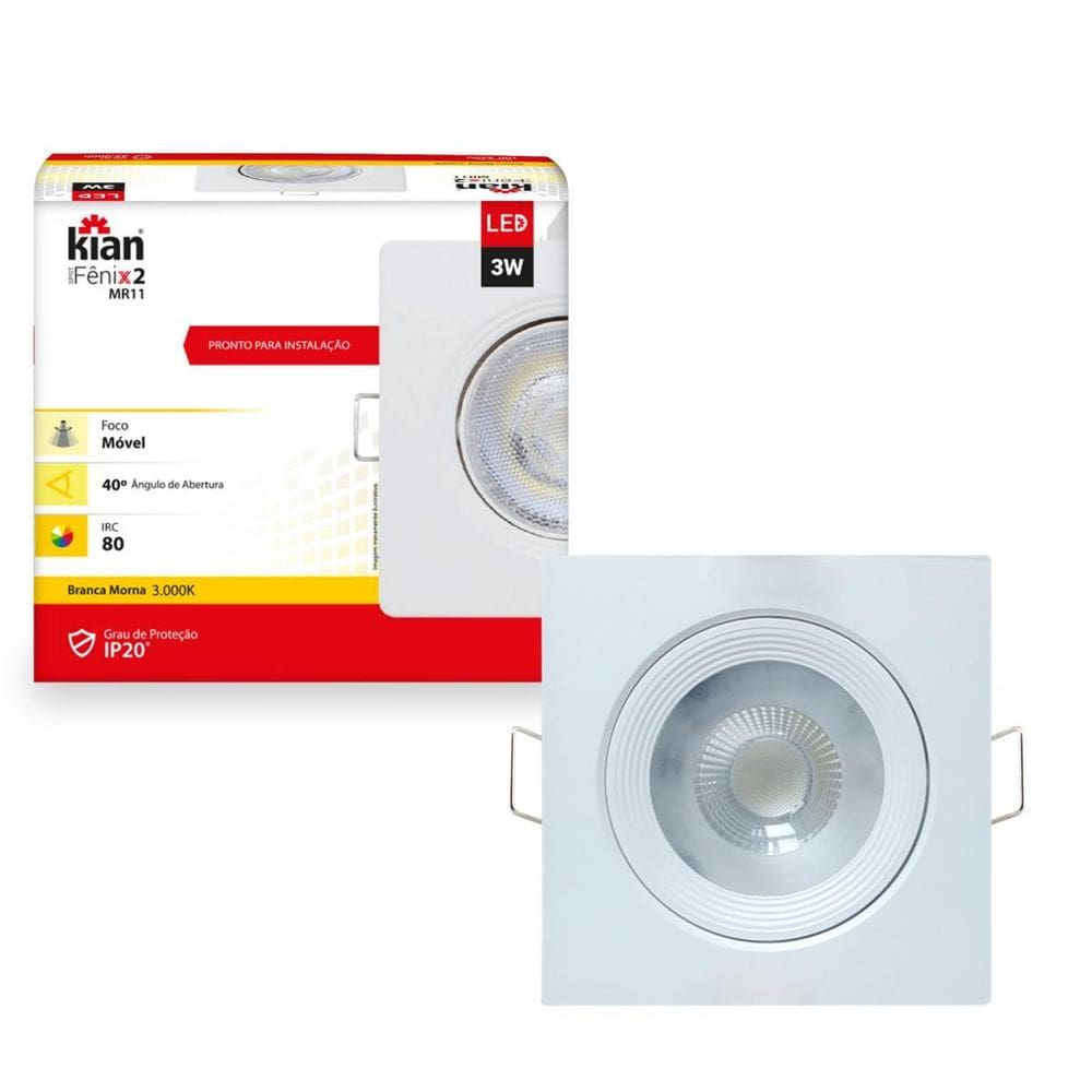 Kit10 Spot Led Croica Embutir Teto Quadrado 3W 3000K Amarelo