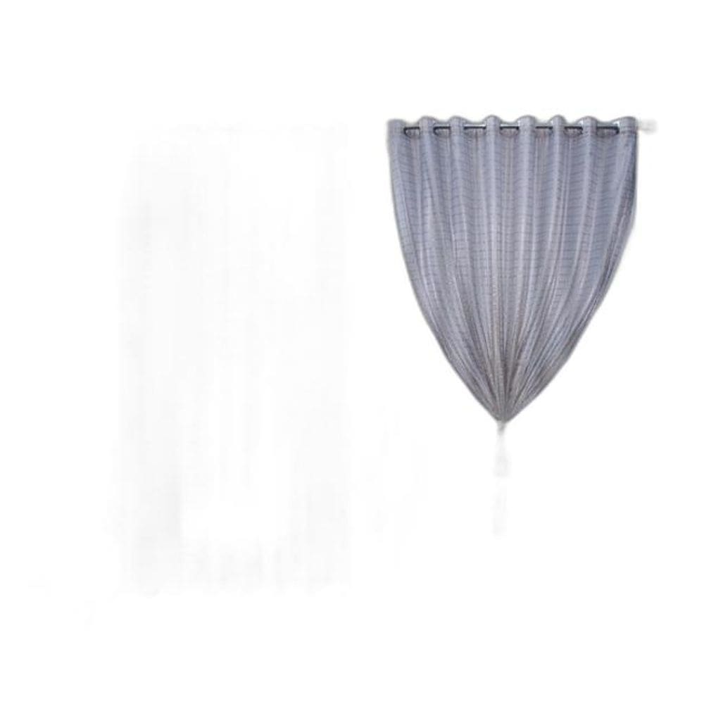 Cortina Sala Voal Xadrez Cinza Com Forro Branco 4,00X2,80