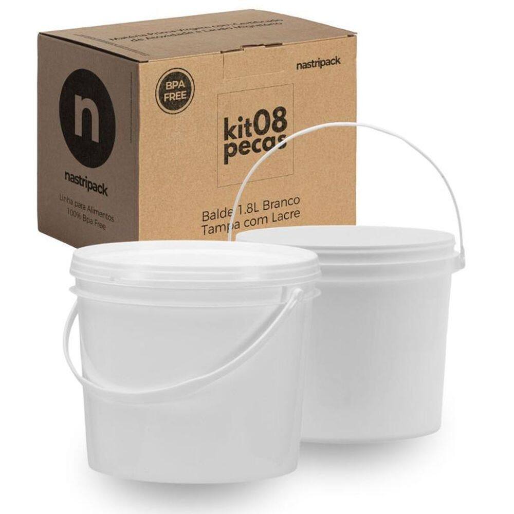 Balde Para Arroz E Feijao 1.8 Litros Branco 8 Pçs