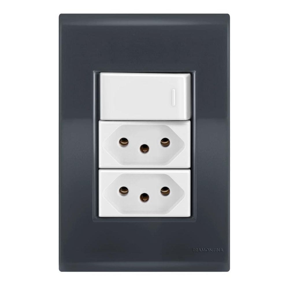 1 + 2 Tomadas 20A - Tramontina Liz Grafite / Branco