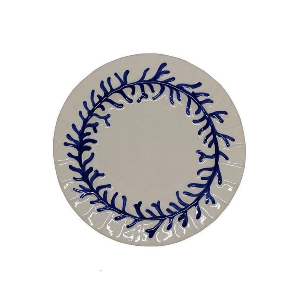 Prato Raso De Cerâmica Relevo Coral Azul 25,5Cm - Unid