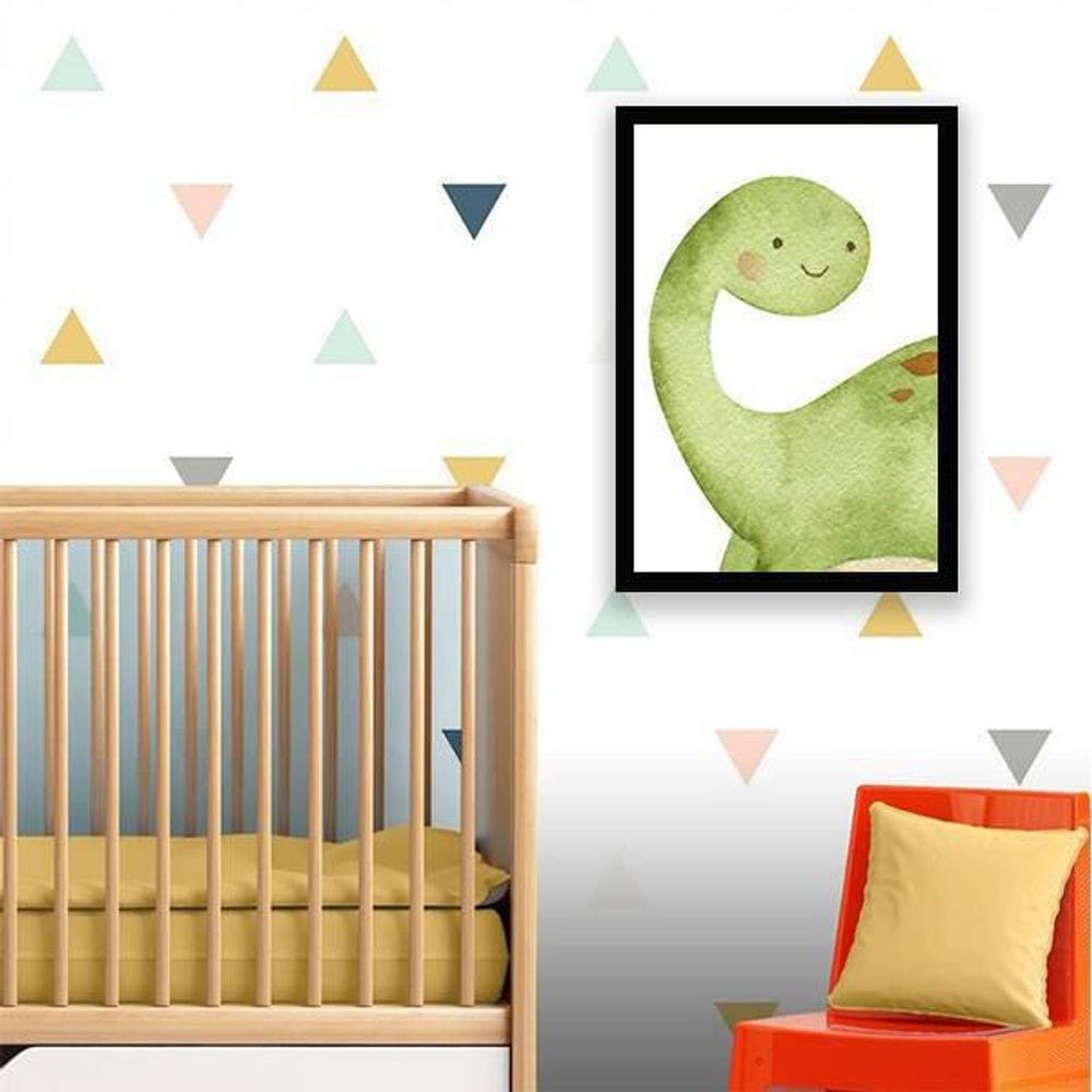 Quadro Decorativo Infantil Dinossauro Verde  Moldura Preta