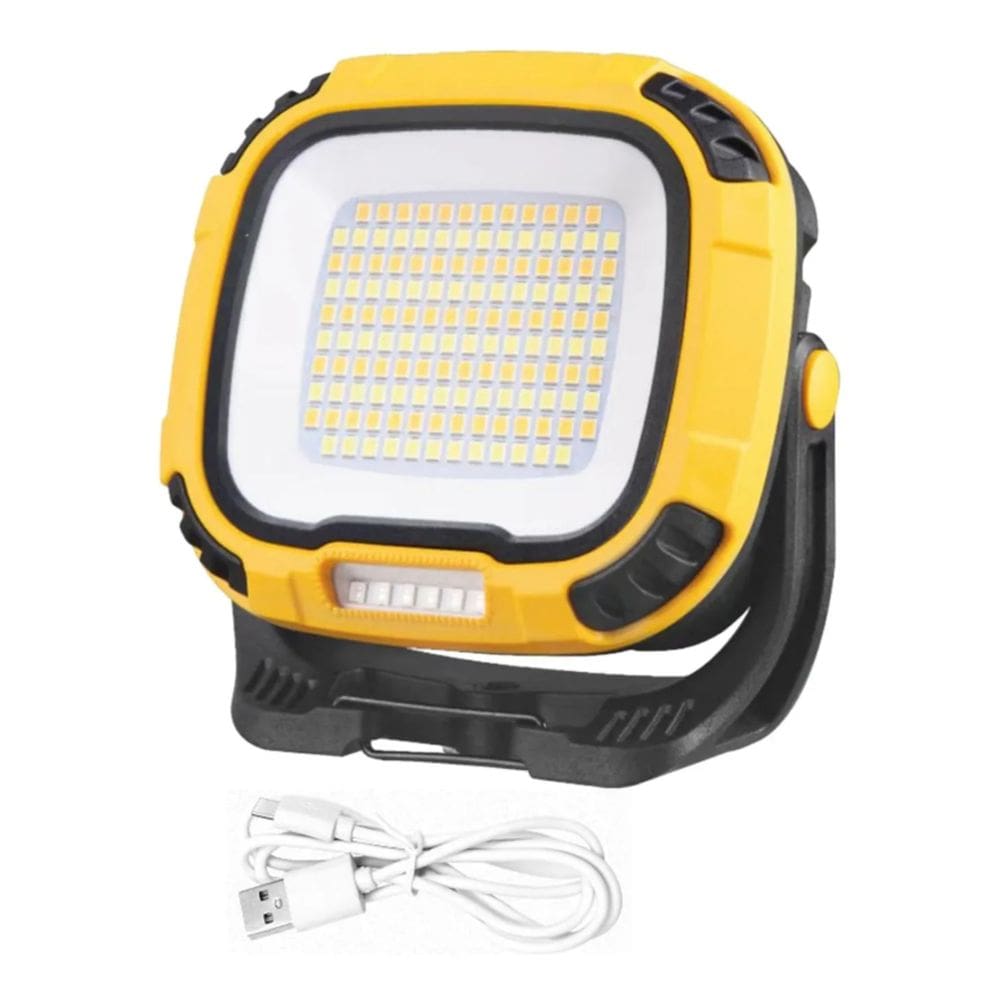 Luminária LED Recarregável - 30W, 4 Níveis, Luz Vermelha, Suporte Magnético - Amarelo