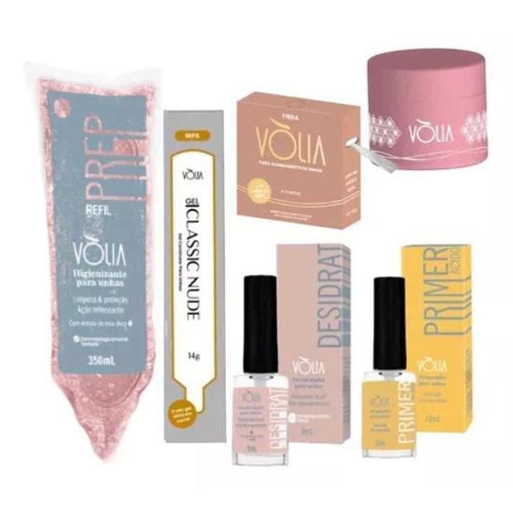 Preparadores Volia + Fibra De Vidro + Refil Gel Nude + Pote