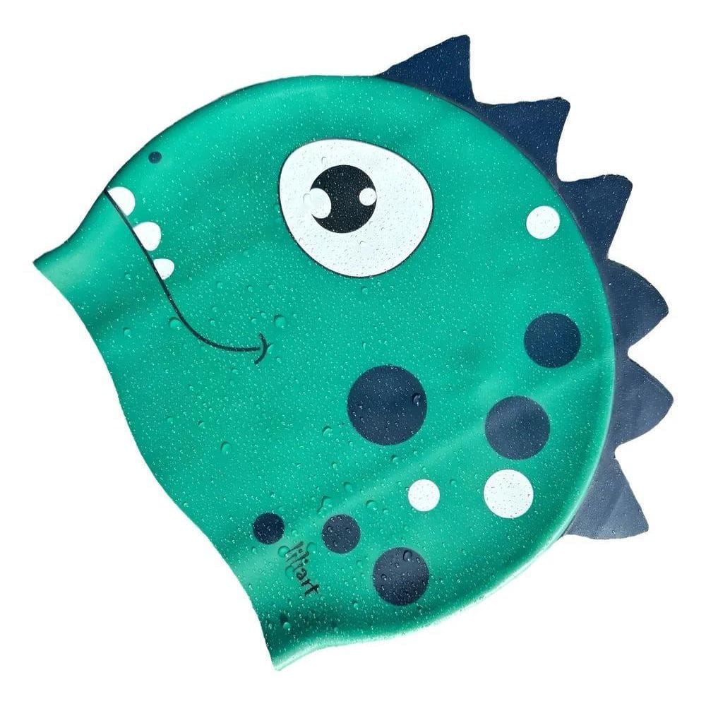 Touca Para Natação De Silicone Personagens Esporte Dino Verd