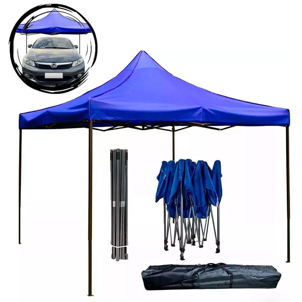 Tenda De Praia 3X3 Sanfonada Impermeável Barraca Azul