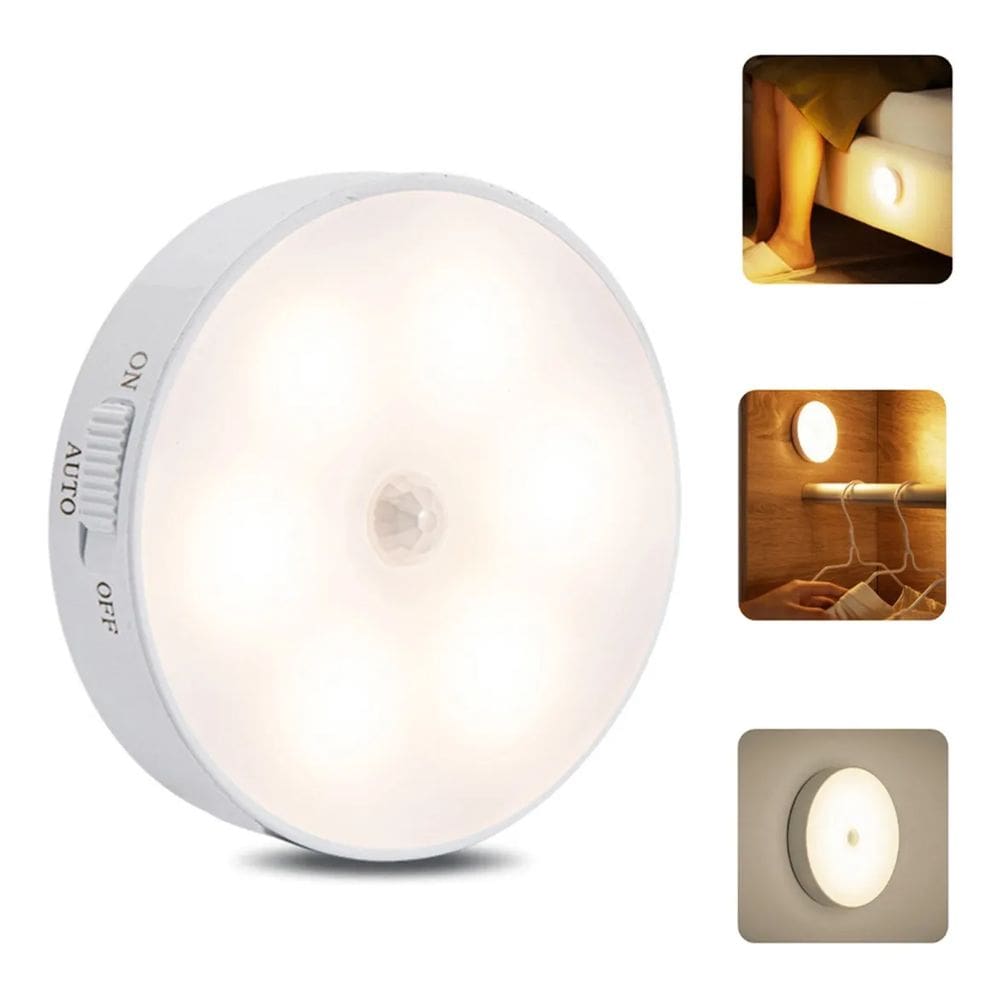 Luminária LED Indução Recarregável com Sensor de Movimento - Branco Frio/Quente, 50 Lumens, 3m Alcance