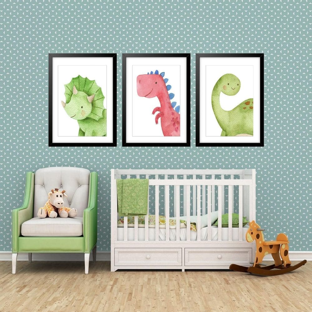 Kit 3 Quadros Grandes Quarto Infantil Baby Dino 60X48Cm