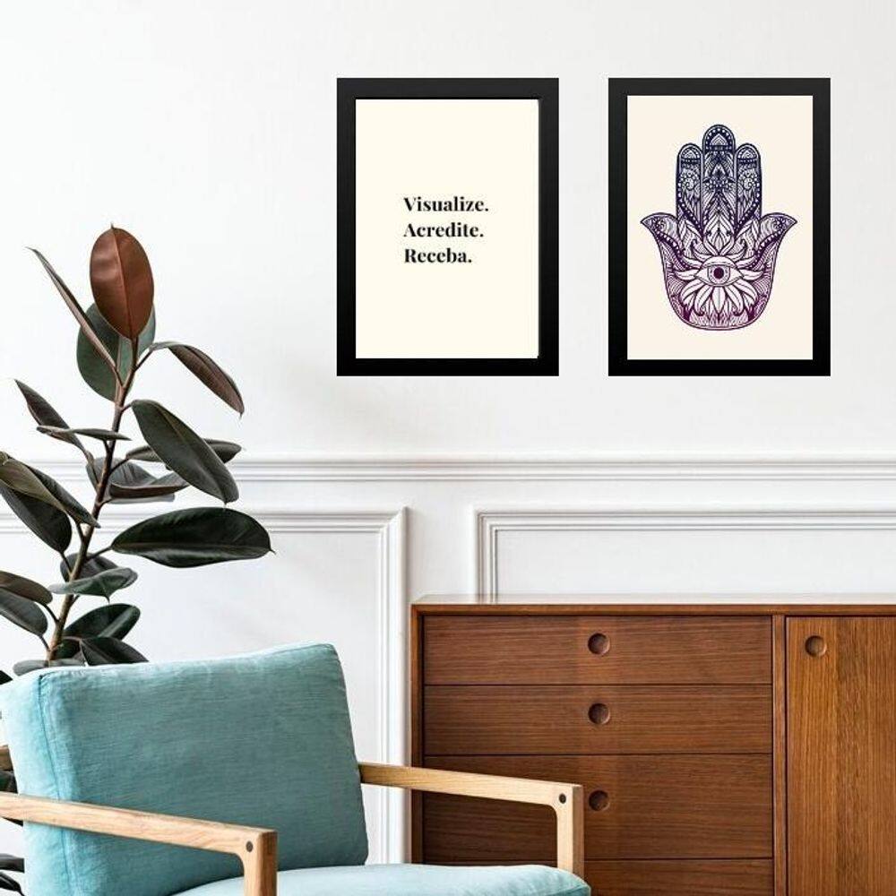 Kit 2 Quadros Lei Atração - Manifestação Sonhos 45X34Cm