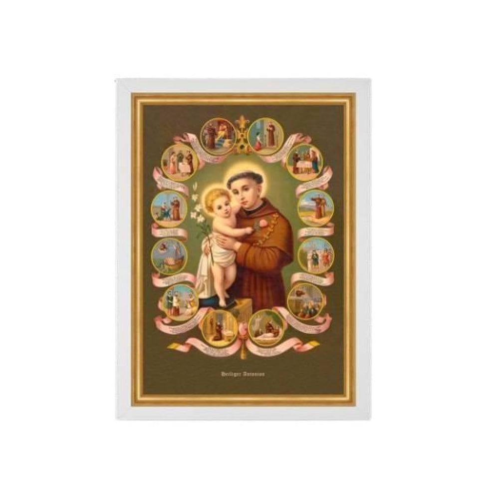 Quadro Vintage Santo Antônio Moldura Branca 24X18Cm