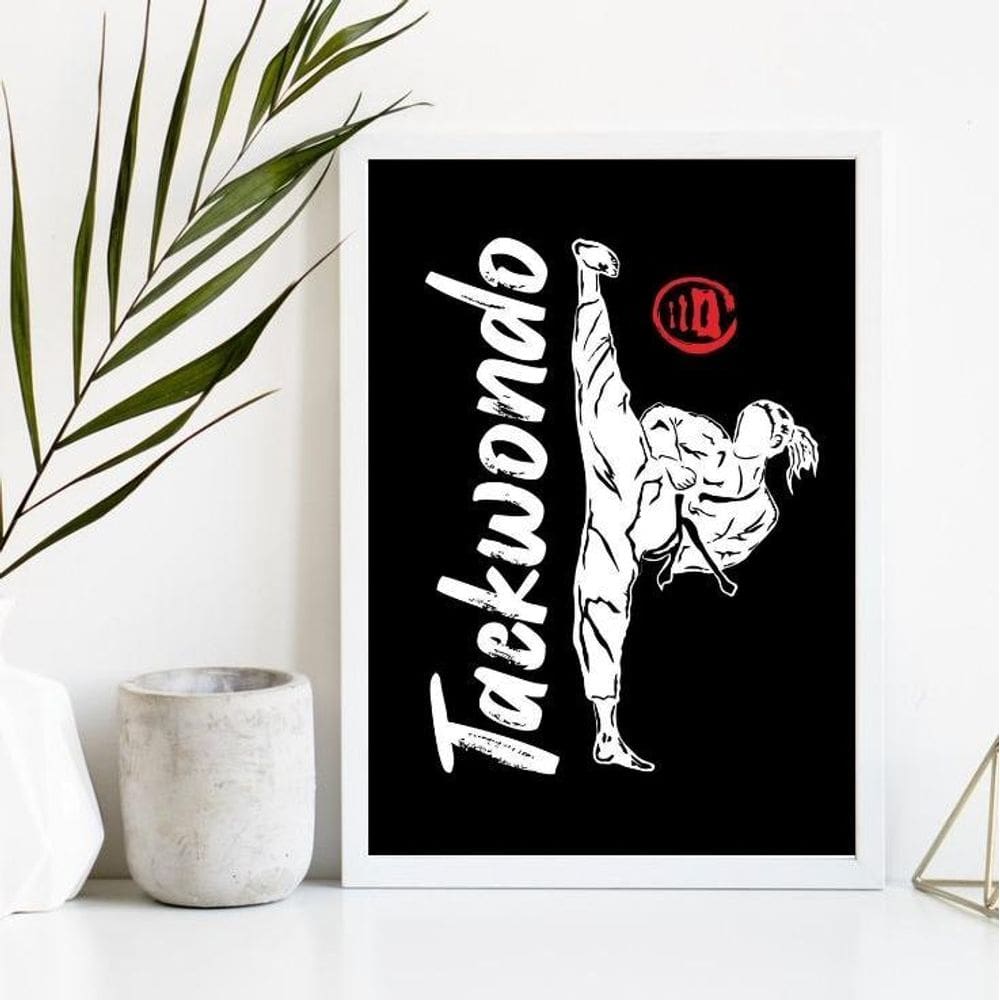 Quadro Taekwondo 24x18cm - Vidro e Moldura de Madeira Preta