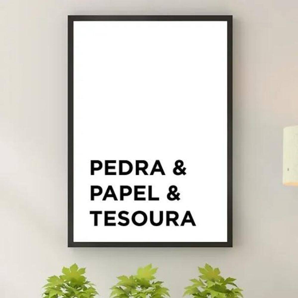 Quadro Decorativo Pedra Papel E Tesoura 24X18Cm - Com Vidro