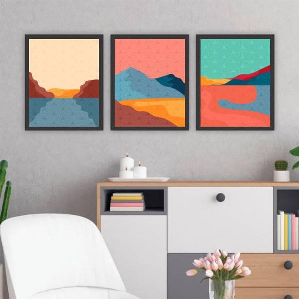 Kit 3 Quadros Abstratos Montain Colors 45X34Cm