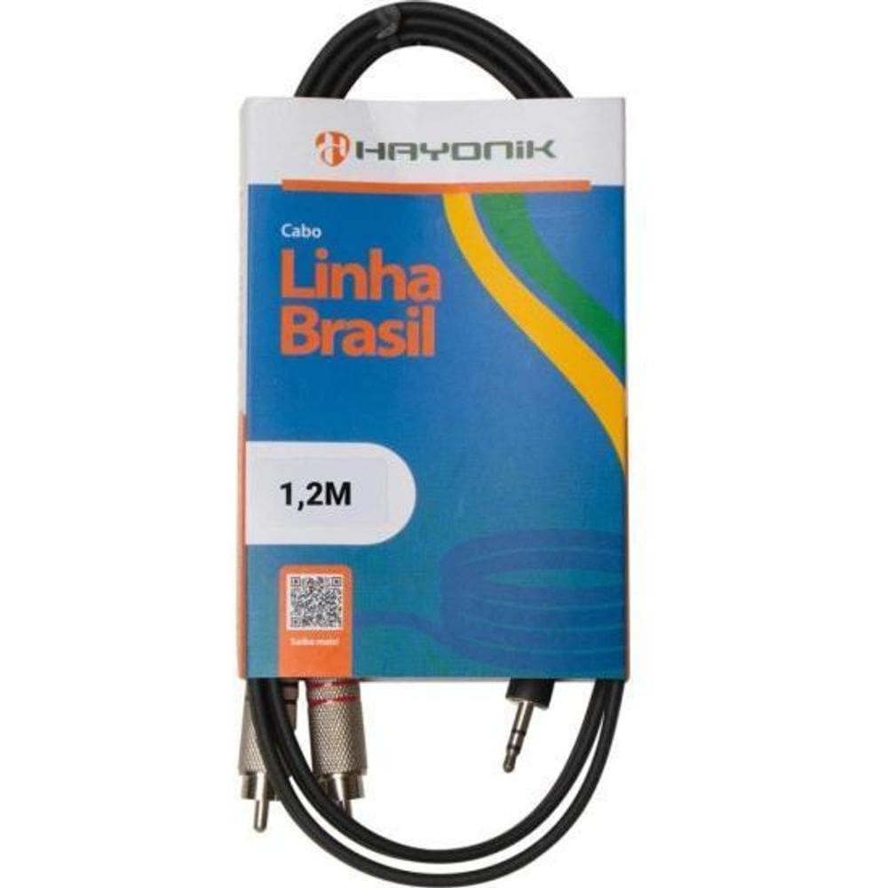 Cabo Áudio Linha Brasil P2 Estéreo X 2 Rca 1,2M Preto