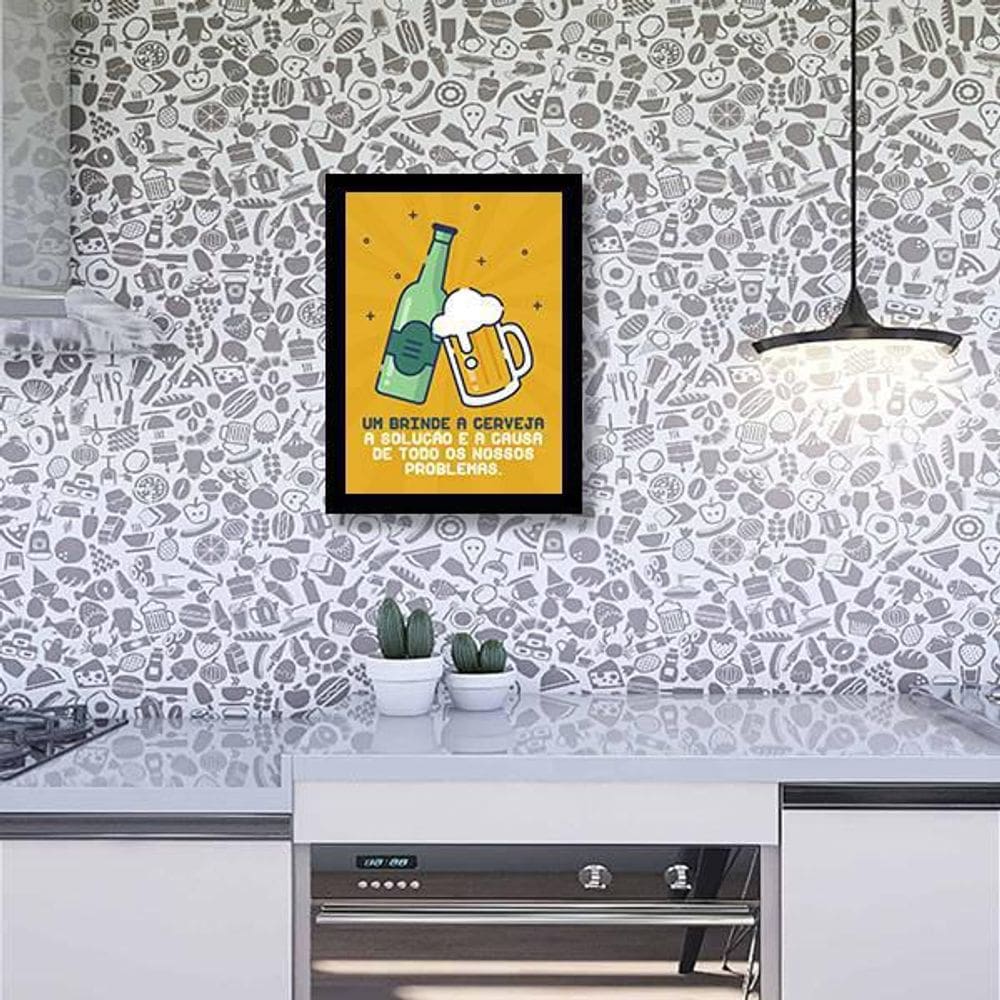 Quadro Decorativo Um A Cerveja 45x34Cm Moldura Preta