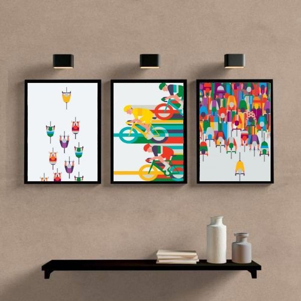 Kit 3 Quadros Ciclistas Ciclismo 24X18Cm Preta