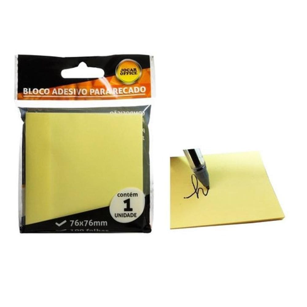 Bloco Adesivo Recado Amarelo 7,6X7,6 Jocar Office 3Und