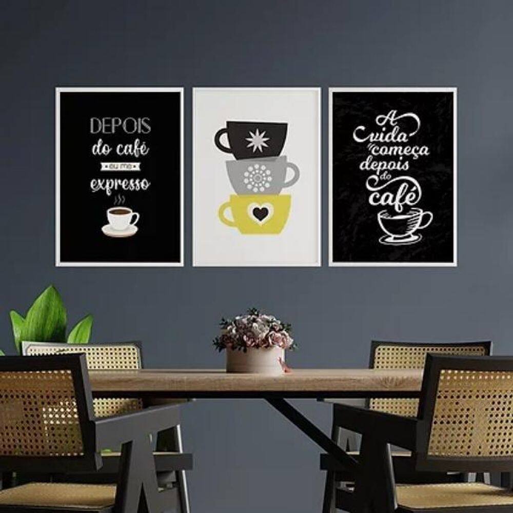 Kit 3 Quadros Depois Do Café Eu Me Expresso 24X18Cm - Branca