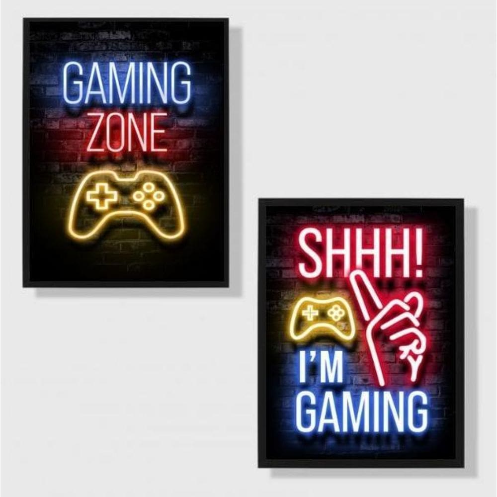 Kit 2 Quadros Gaming Zone 45X34Cm Preta