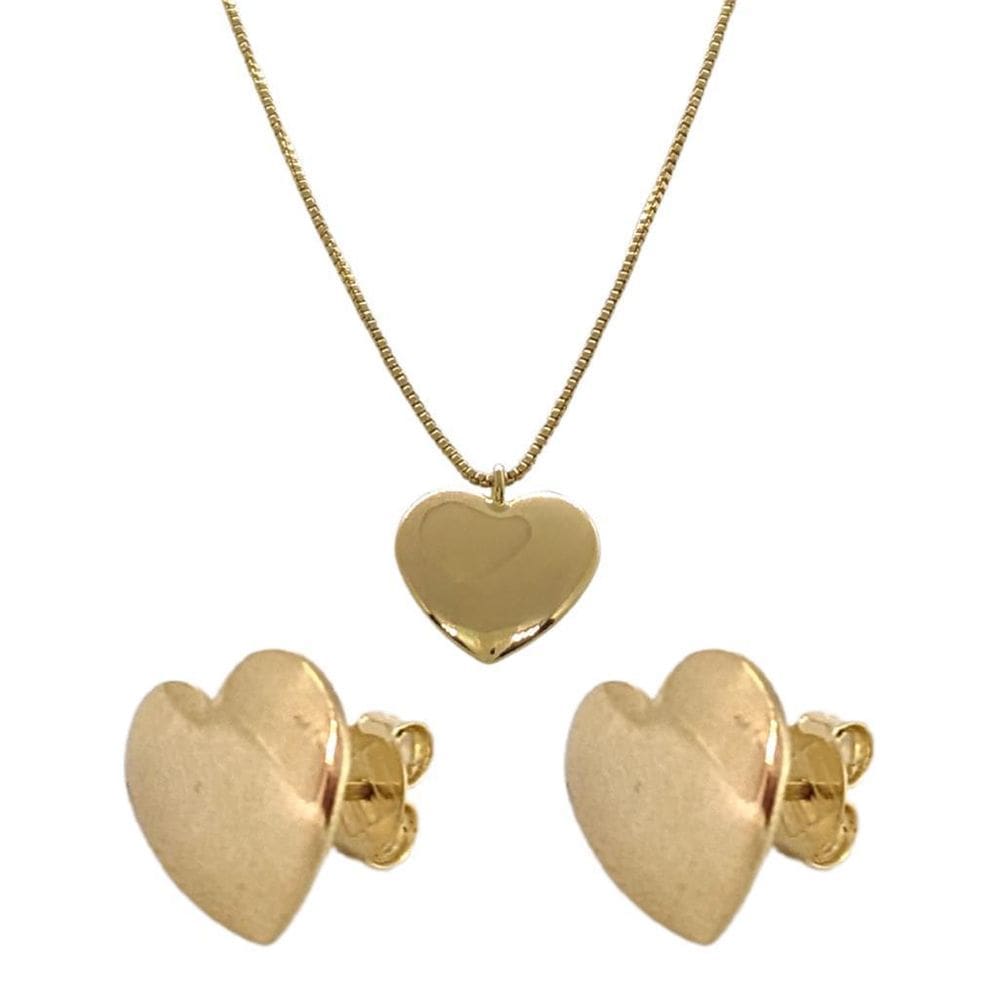 Conjunto Gargantilha Folheada A Ouro Ping. Coração 45Cm E