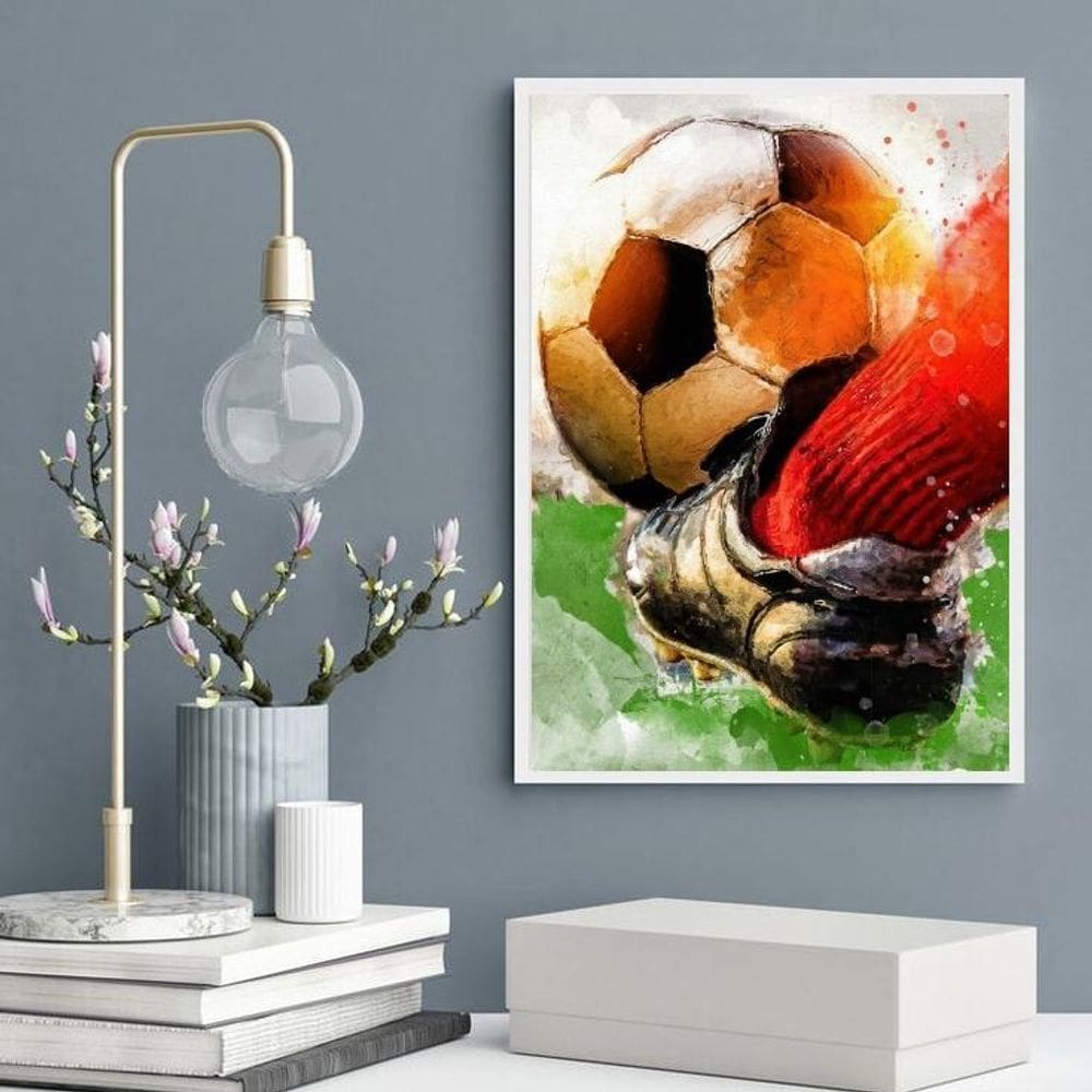 Quadro Decorativo Aquarela Futebol- Vermelho 24X18Cm