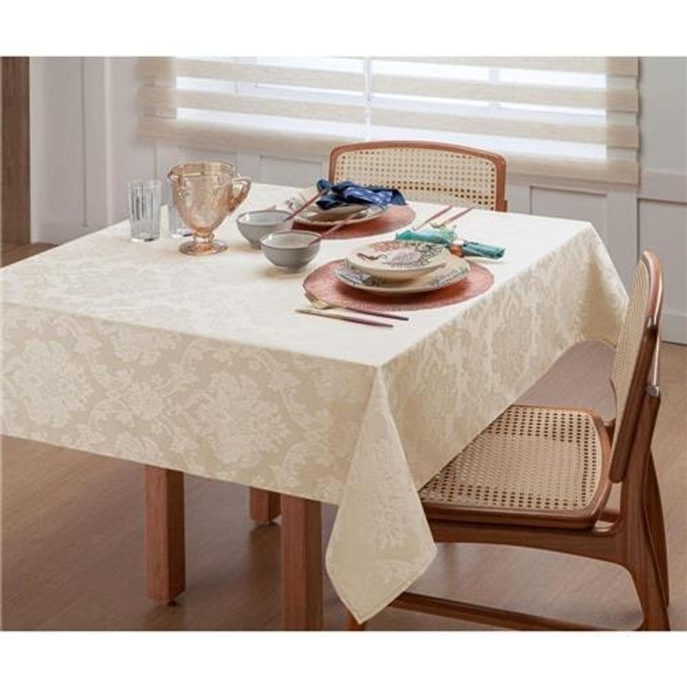 Toalha Para Mesa Jacquard Tecido Retangular Palha 1,40X2,50
