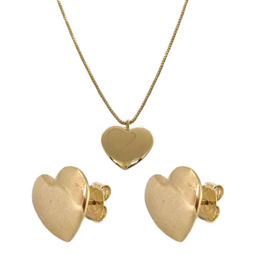 Conjunto Gargantilha Folheada A Ouro Ping. Coração 45Cm E