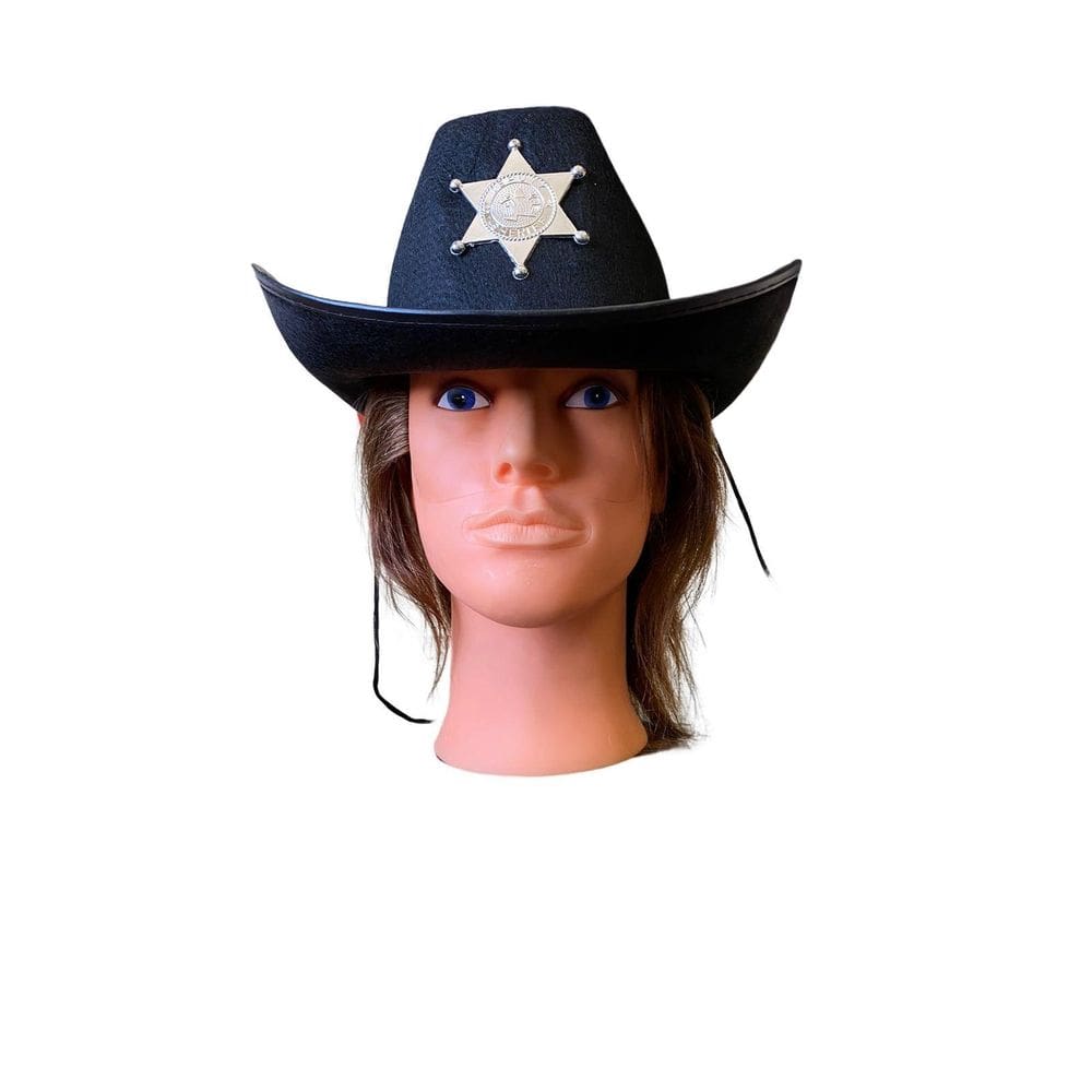 Chapéu Cowboy Sintético Adulto Preto 10cm Aba 31cm