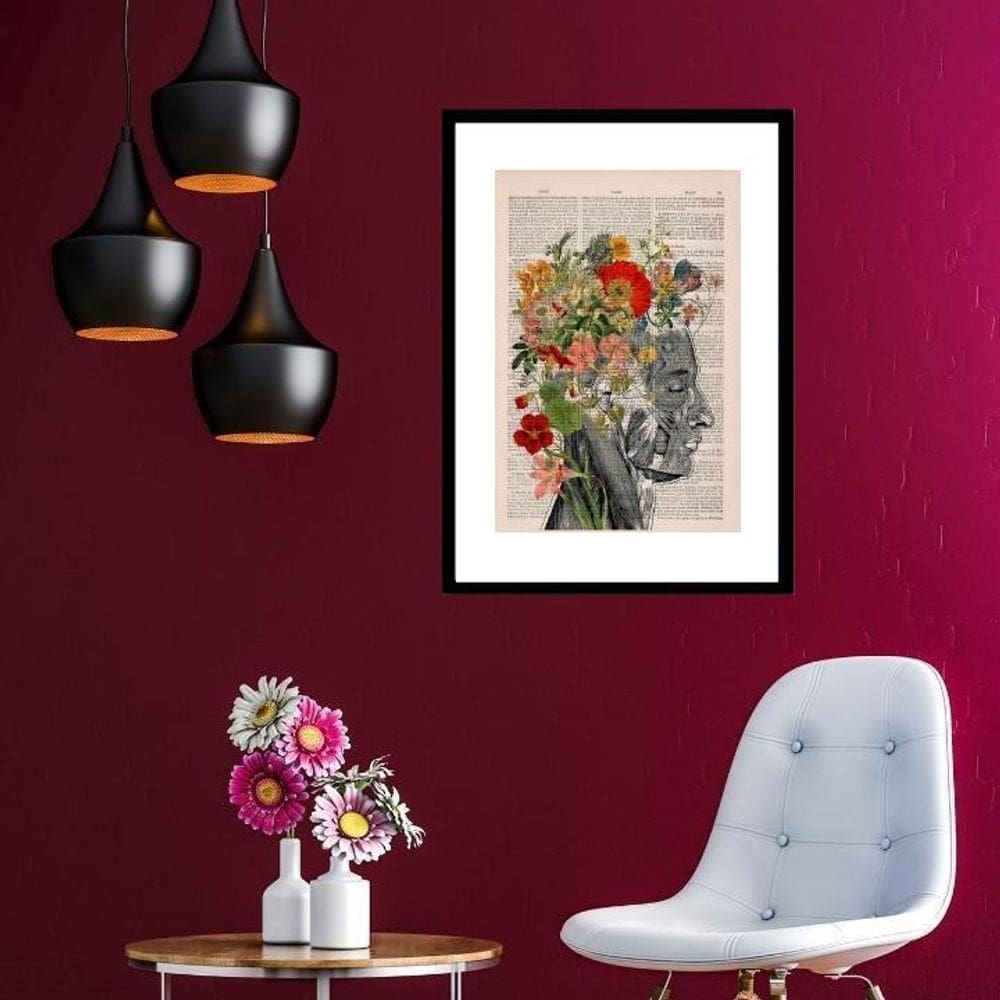 Quadro Anatomia Cérebro Com Flores - 60X48Cm