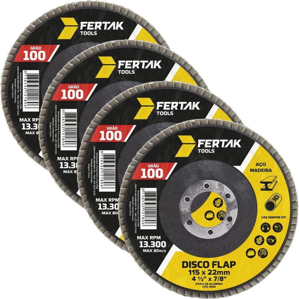 Disco Lixa Flap 115Mm Grão 100 Madeira Aço Desbaste 04 Un