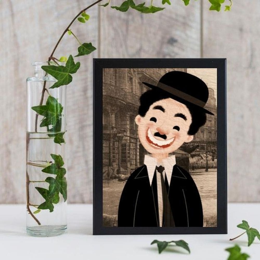 Quadro Decorativo Charlie Chaplin 45x34cm Moldura Branca