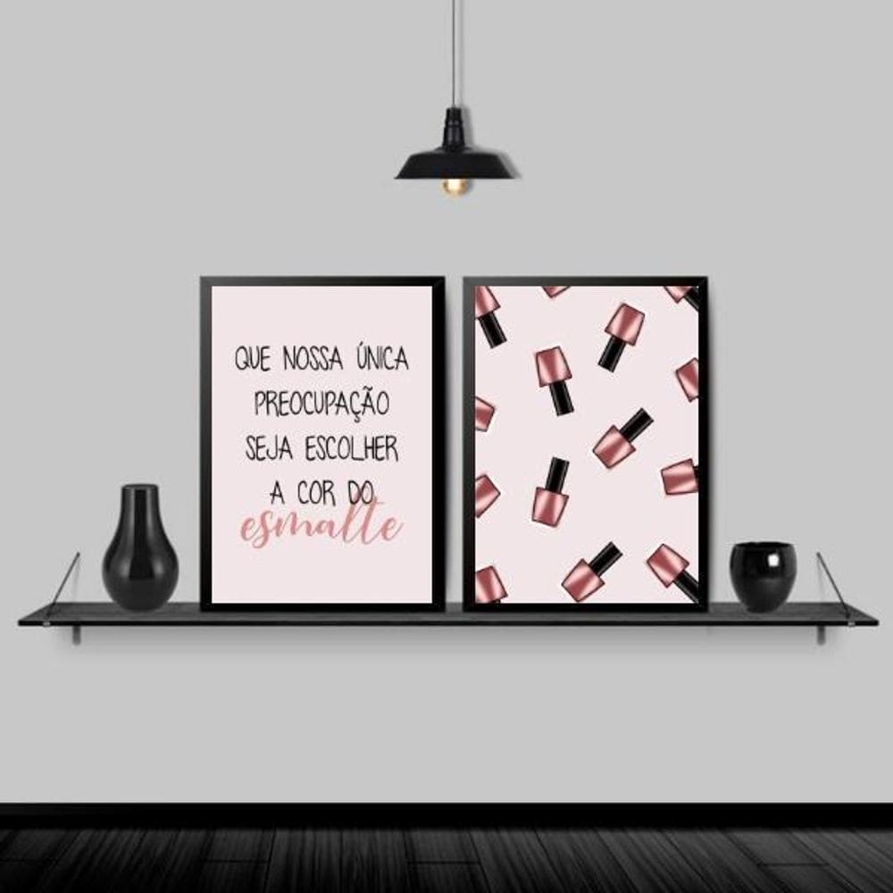 Kit 2 Quadros Para Salão Frase Esmalte 24X18Cm Moldura Preta