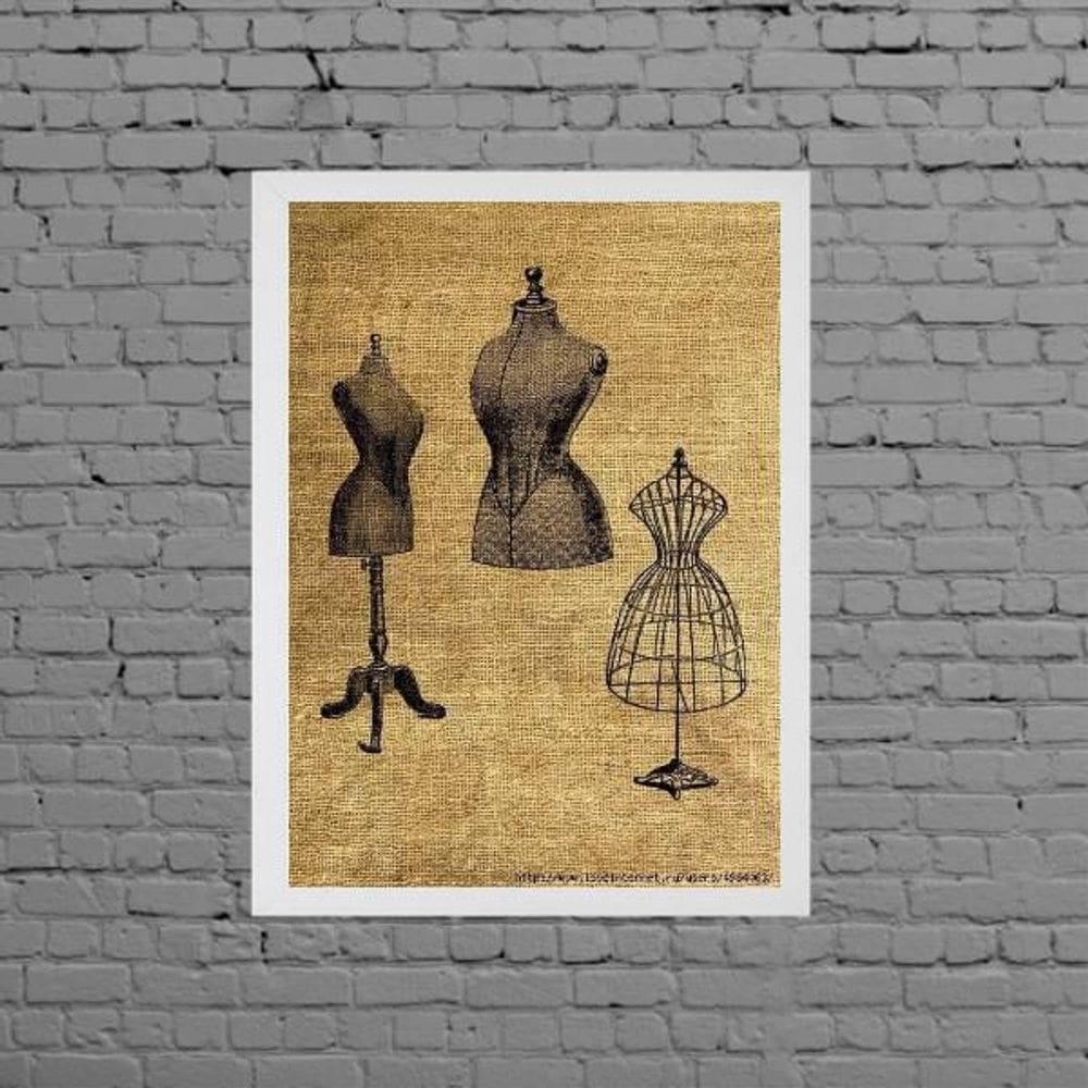 Quadro Modelos Manequim De Costura 33X24Cm Moldura Branca