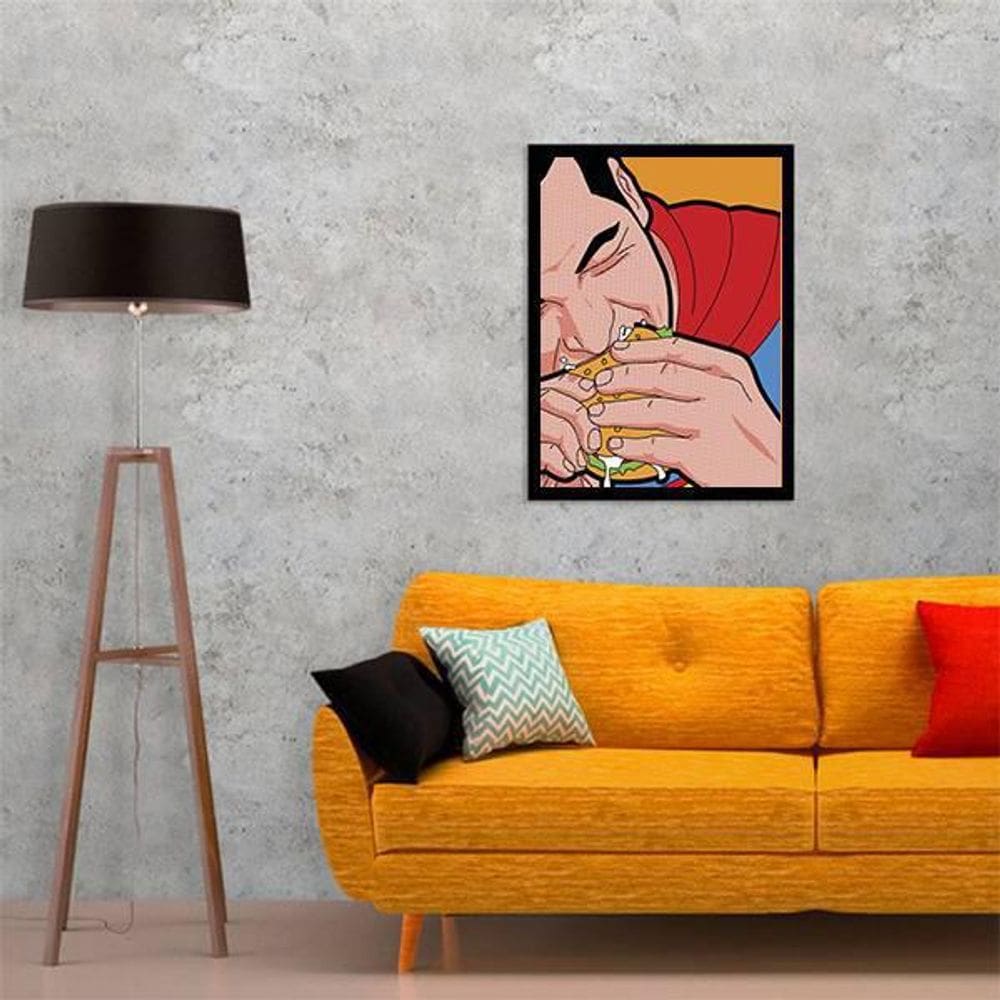 Quadro Decorativo Superman Sanduíche 34X23Cm Moldura Branca