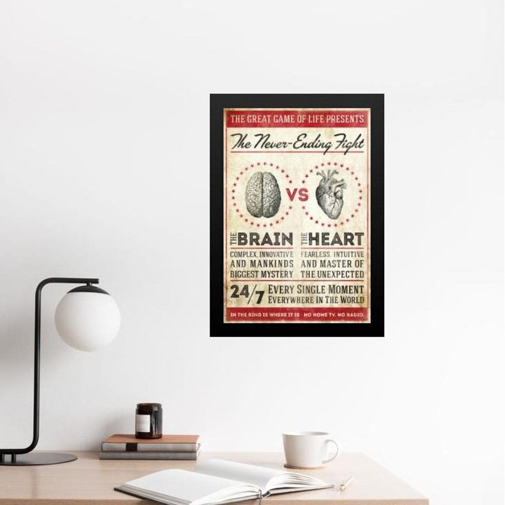 Quadro Batalha Cérebro X Coração 33X24Cm - Com Vidro