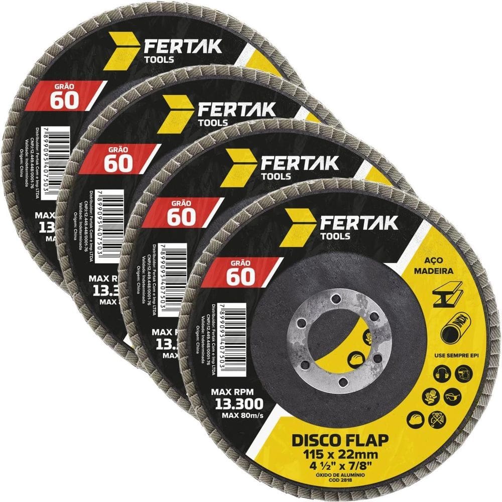 Disco Lixa Flap 115Mm Grão 60 Madeira Aço Desbaste 04 Un