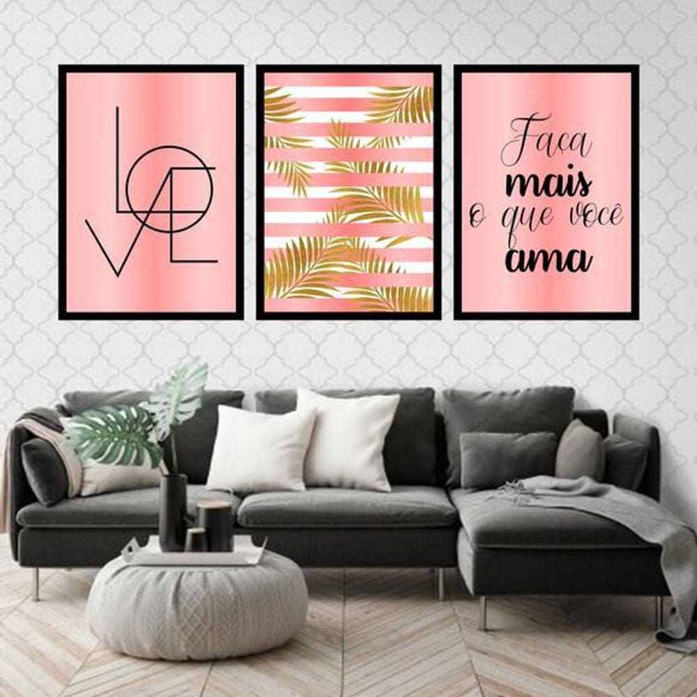 Kit 3 Quadros Decorativos Love Faça Mais Que Você Ama