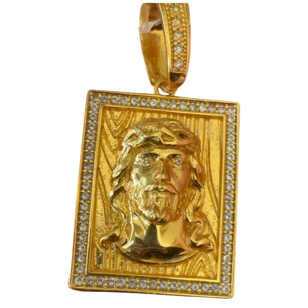 Pingente Jesus Quadrado Cravejado - Banhado A Ouro 18K