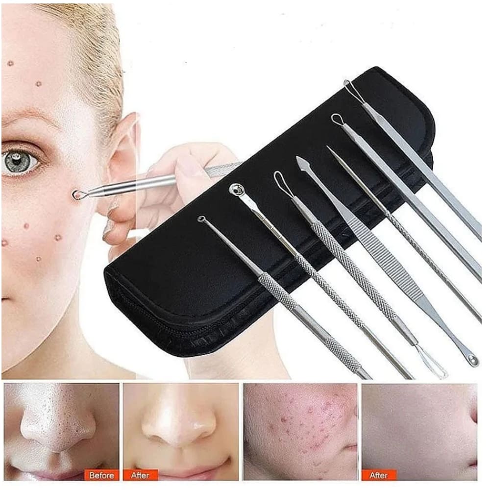 Kit 7 Curetas Remove Cravos Espinhas Aço Inoxidável Estojo