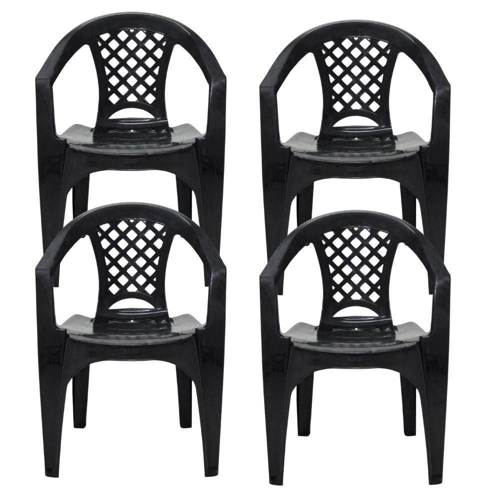 Kit 4 Cadeiras Tramontina Iguape Com Braços Empilhável Preto