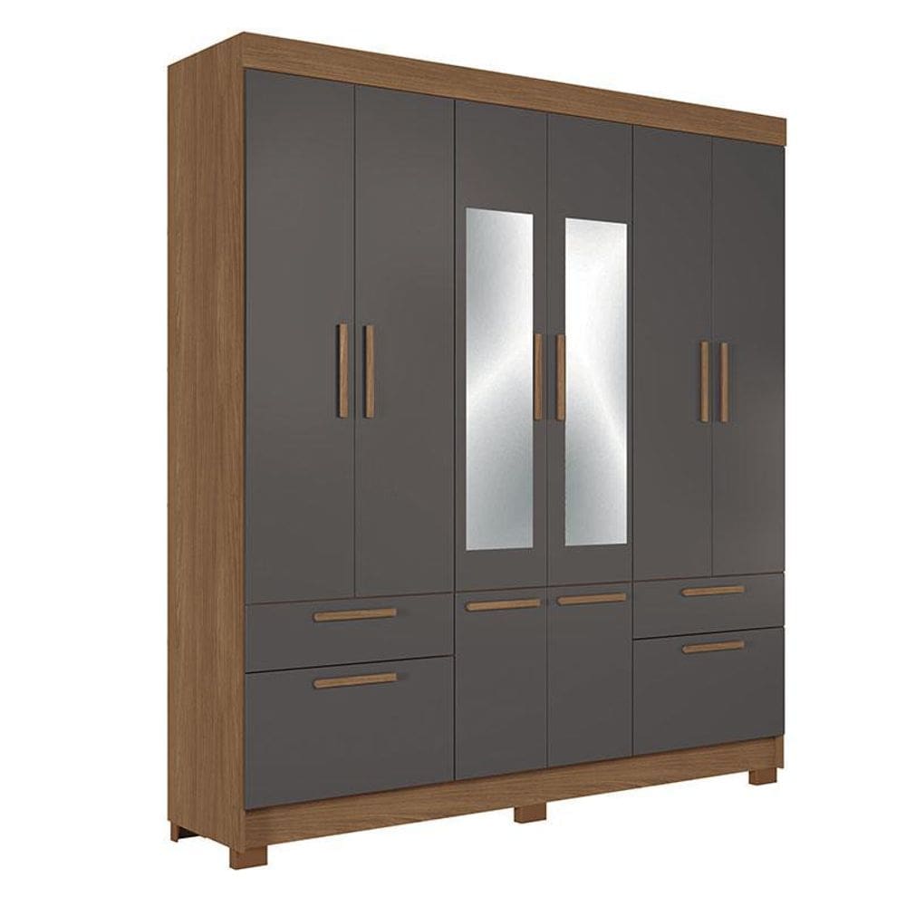 Guarda Roupa Casal 8 portas Curitiba com espelho Jatobá Grafite- Santos Andirá