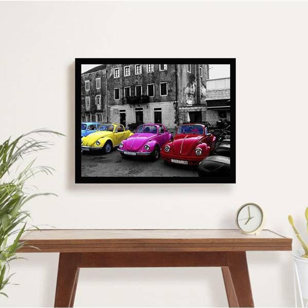 Quadro Decorativo Fotografia Carros Coloridos 45X34Cm