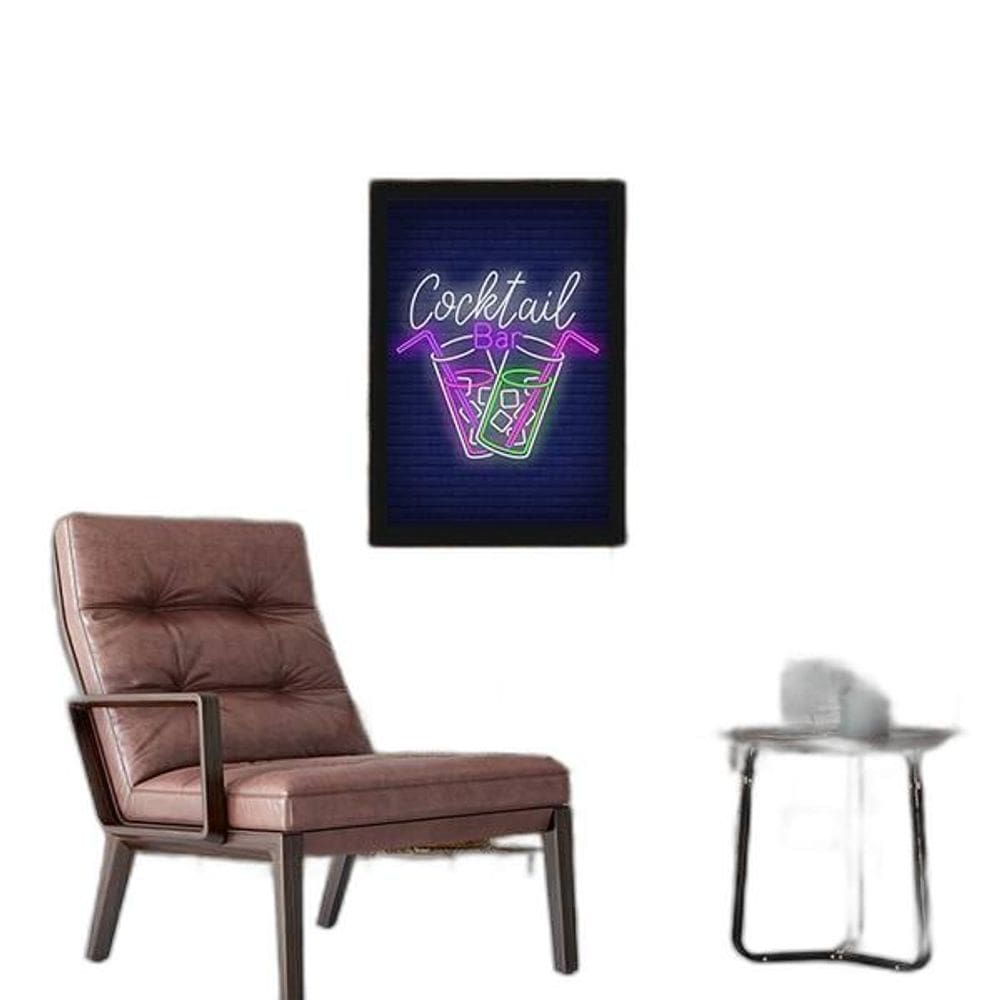 Quadro Cocktail Bar Simulando Neon Moldura Preta 24X18Cm