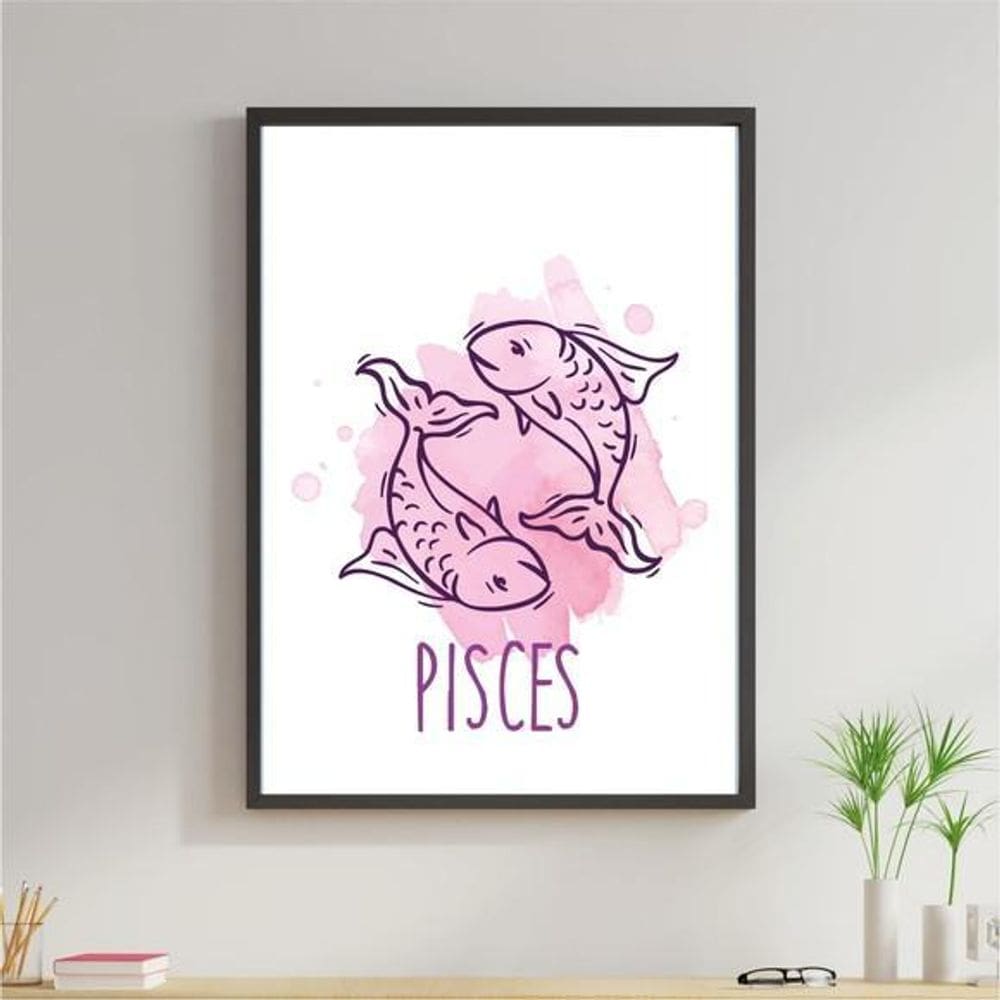 Quadro Signos Aquarela - Peixes 33X24Cm - Com Vidro