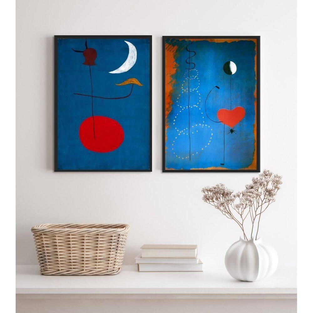 Kit 2 Quadros Miró Azul E Vermelho 45X34Cm - Com Vidro