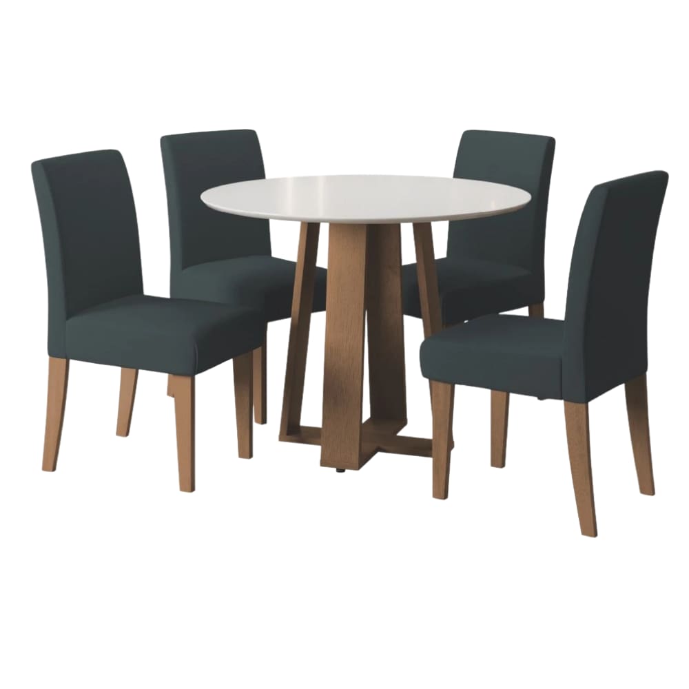 Conjunto de Mesa Sala de Jantar Athenas Redonda 1,03m 4 Cadeiras Trieste Cedro / Off White / Chumbo