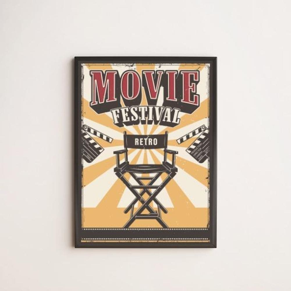 Quadro Decorativo Movie Festival Retrô 45X34Cm Moldura Preta