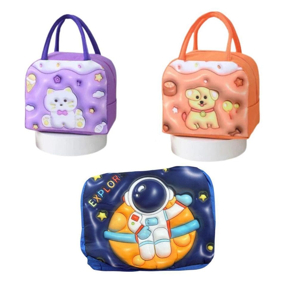 Kit 3 Lancheiras Escolar De Desenho Animado Infantil Bolsa