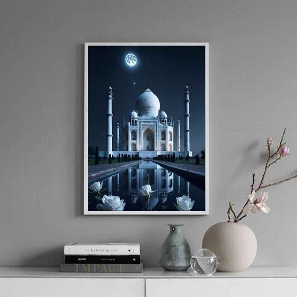 Quadro Taj Mahal - Noite Lua Cheia 33X24Cm