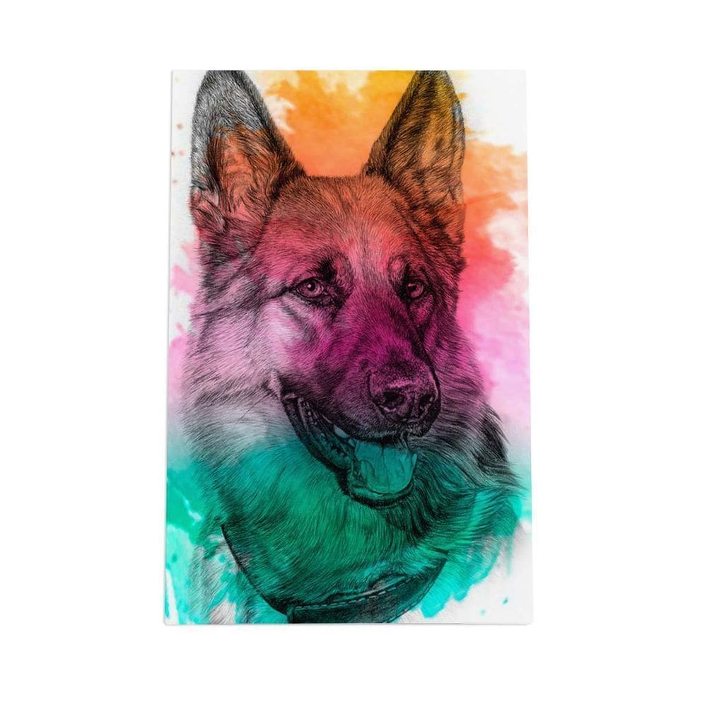 Quadro Pastor Alemão Cachorro Tinta Aquarela Canvas 30X40Cm